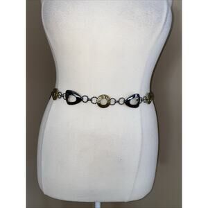Chico's Gold Hammered & Pewter Silver Metal ChainLink Belt Woman’s Size 2XL- 52”
